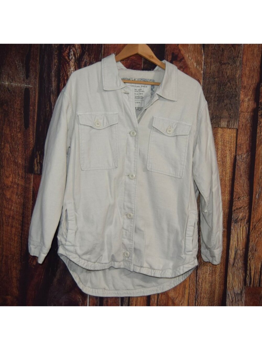 American Eagle Cozy Cotton Utility Shacket Women's Sz L Ivory Shirt Jacket 3126